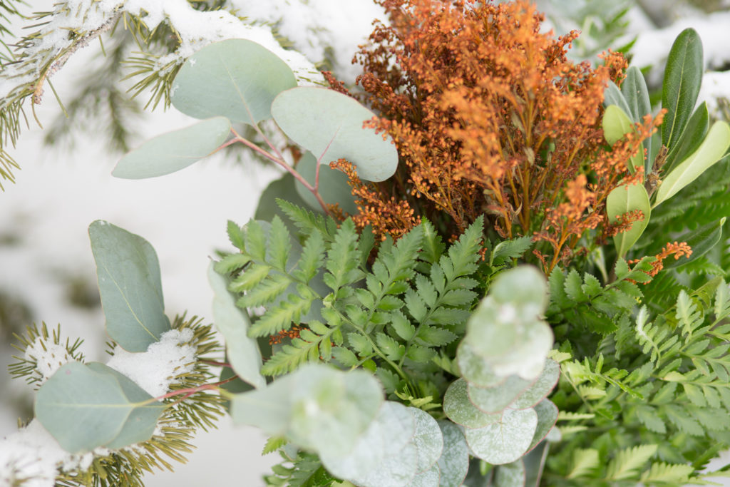 colorado wedding bouquet eucalyptus leaves fern orange close up photo